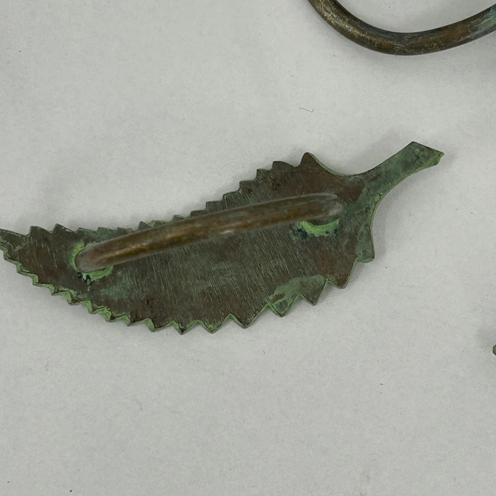 Metal Leaf Napkin Rings Set of 6 Verdigris Patina Finish Botanical Green